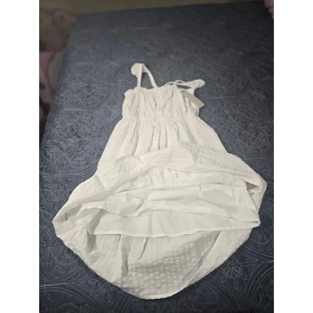 White Cotton Sundress Ruffle Strap Midi Dress Girls 7/8 Summer Classic